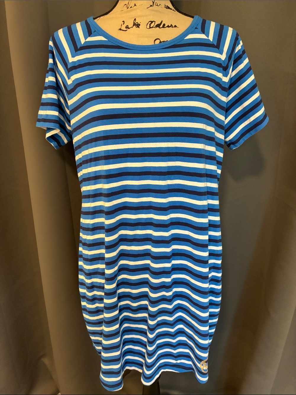 Michael Kors Blue and White Striped Short Sleeve Tee